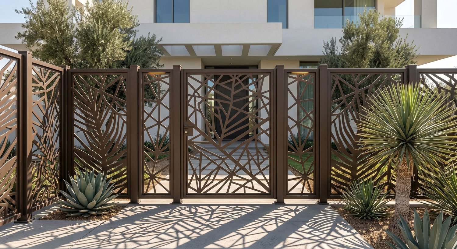 Painel de vedação em alumínio com design decorativo numa residência premium